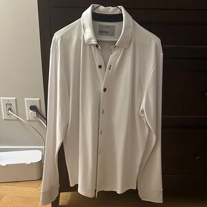 White Athleisure Button Down Shirt